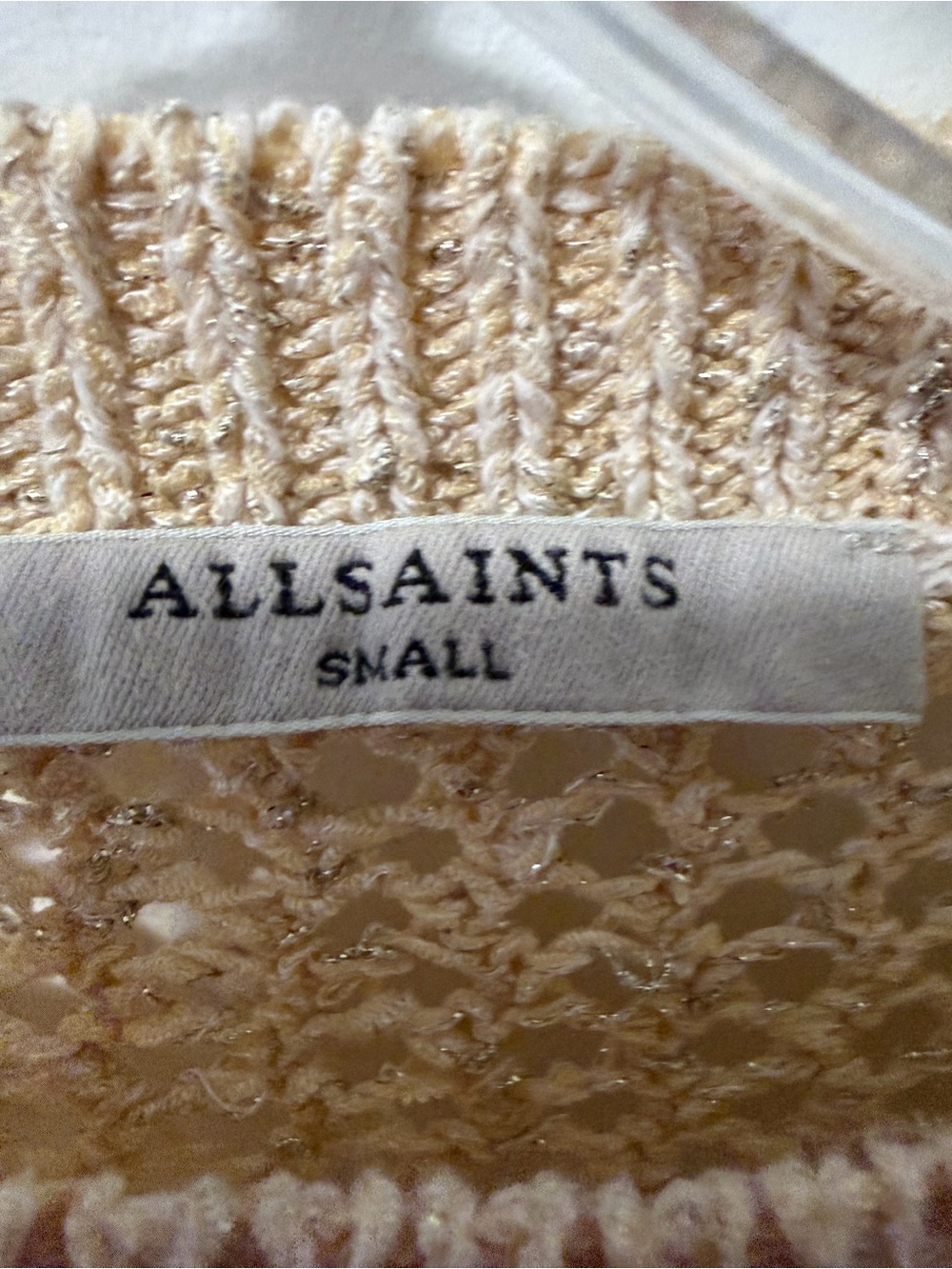 AllSaints Mesh Metallic Crew Sweater Sz S Transitional Quiet Luxury Minimalist - Picture 5 of 12